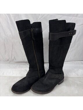 UGG Australia Womens Black Leather Shearling Tall Boots Size 6